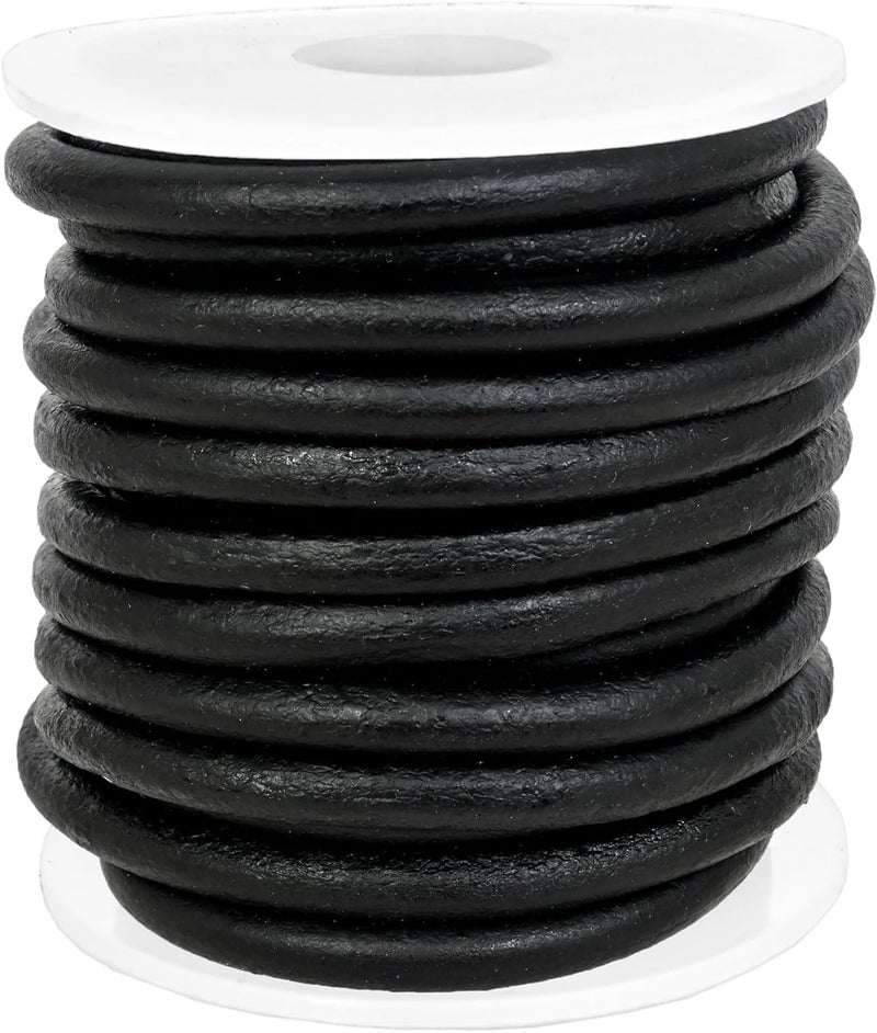 GENIQUE Real/Genuine Round Leather String Cord for Necklace, Bracelets, Jewellery, Braiding (Black Distressed, 5mm) - Image 3